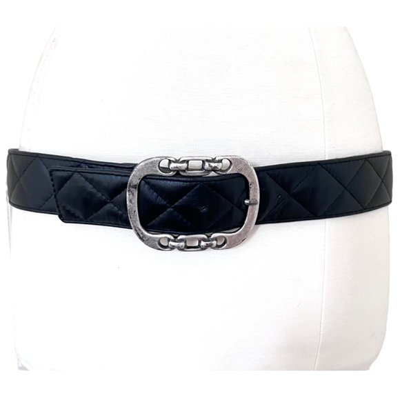 SUZI ROHER Black quilted leather belt w chain back L main image 6